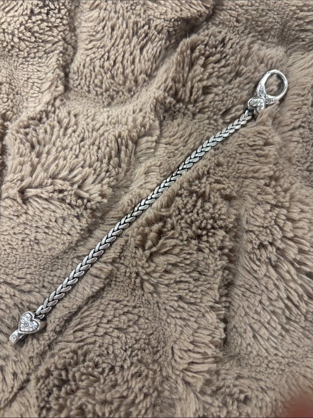 Brighton Silver Heart Charm Braided Bracelet - Women Accessories